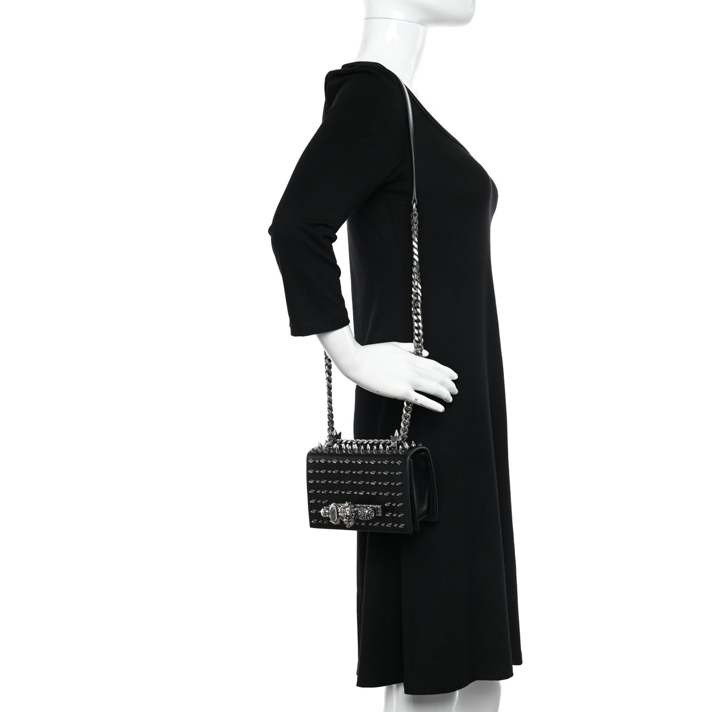 Calfskin Studded Knuckle Satchel Black Silver