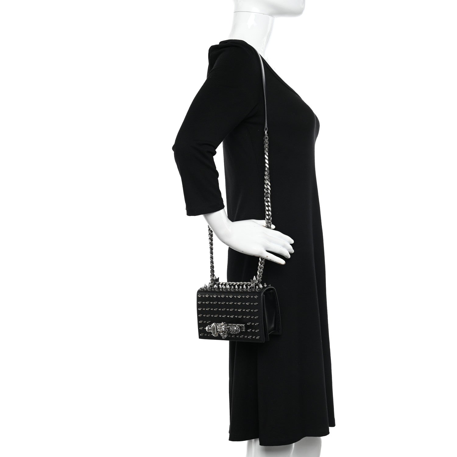 Alexander McQueen Calfskin Studded Knuckle Satchel Black Silver 2 of 10