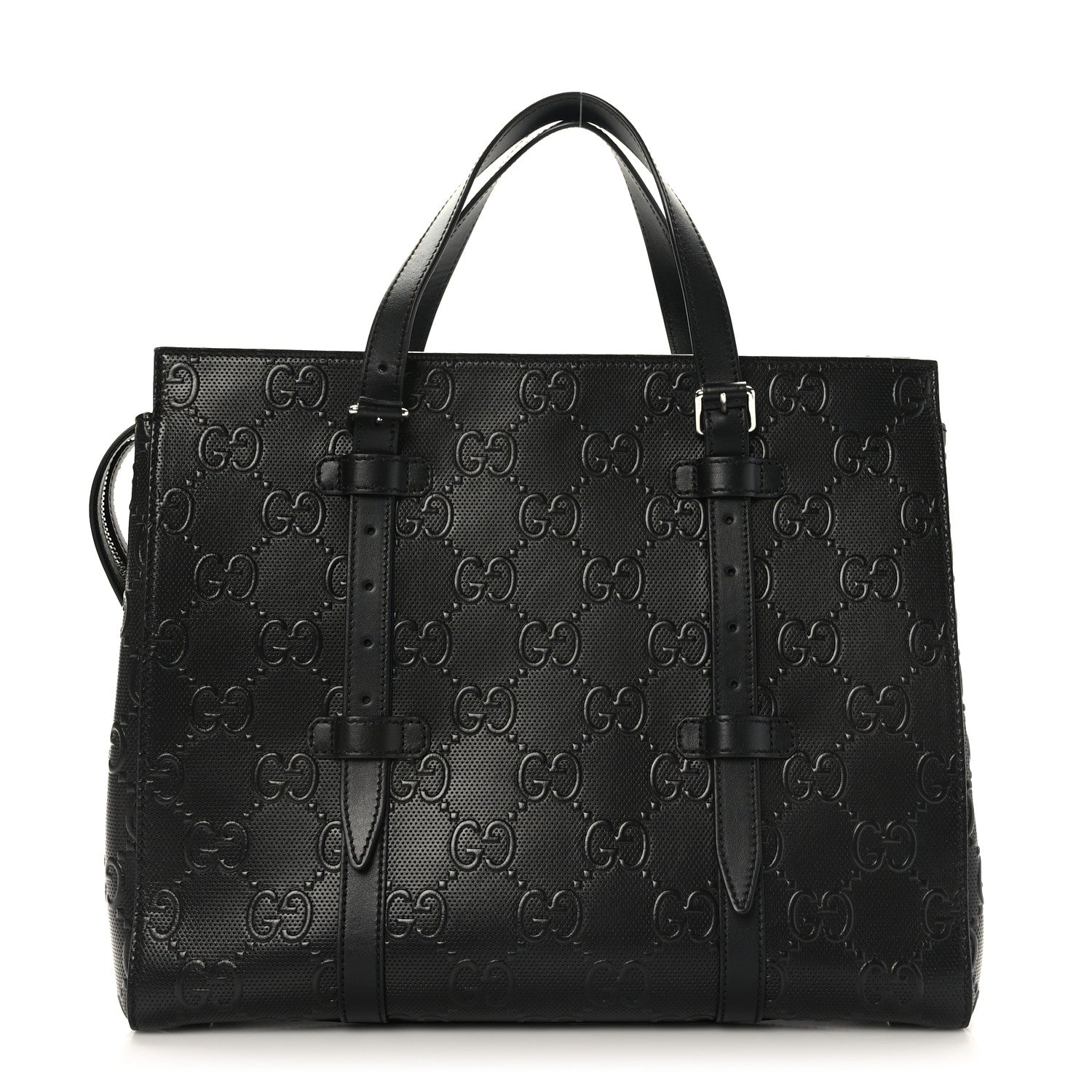 Gucci Calfskin GG Tennis Embossed Tote Bag Black 1 of 9