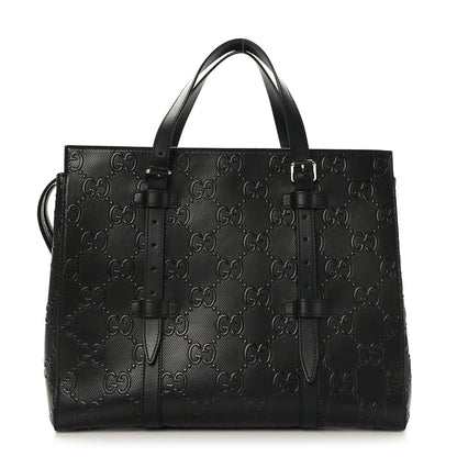 Gucci Calfskin GG Tennis Embossed Tote Bag Black 1 of 9