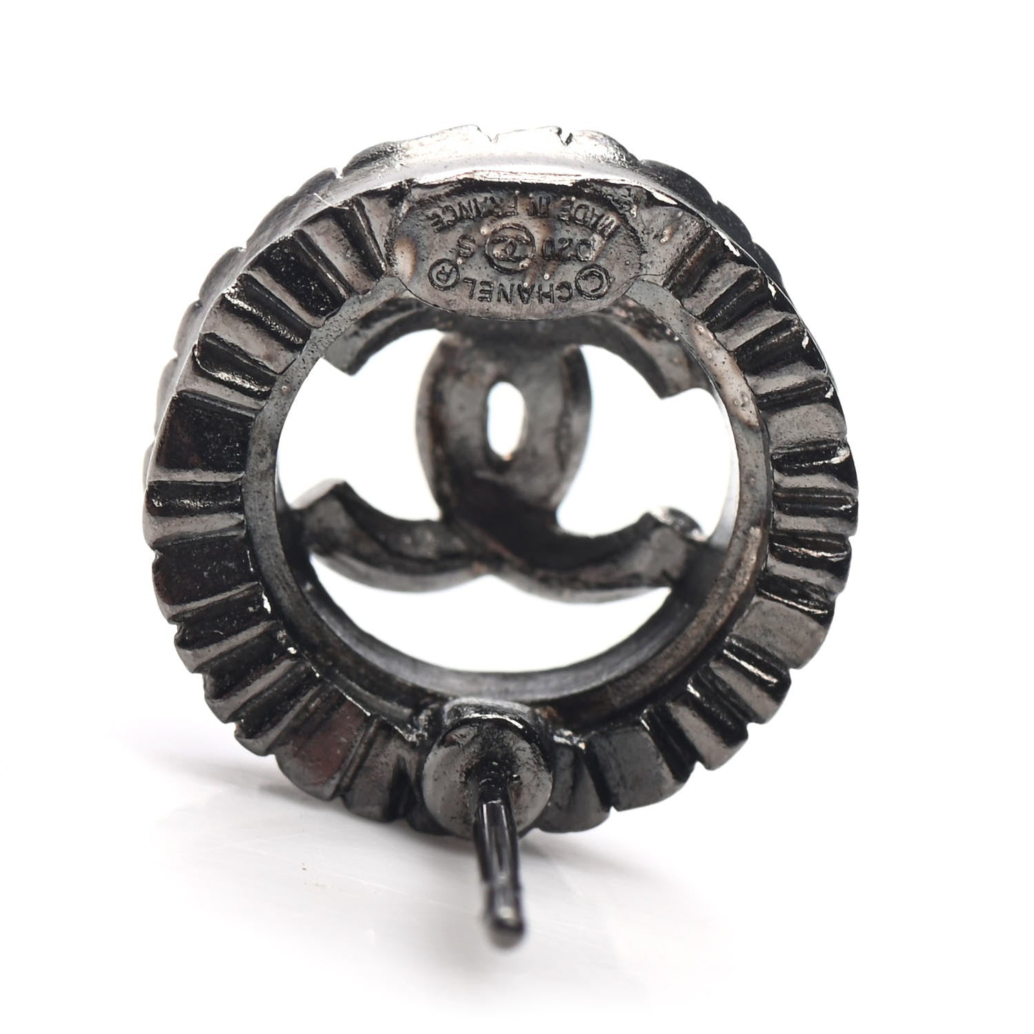 Chanel Ruthenium Crystal CC Round Earrings Silver 4 of 5