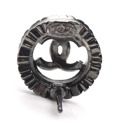 Chanel Ruthenium Crystal CC Round Earrings Silver 4 of 5