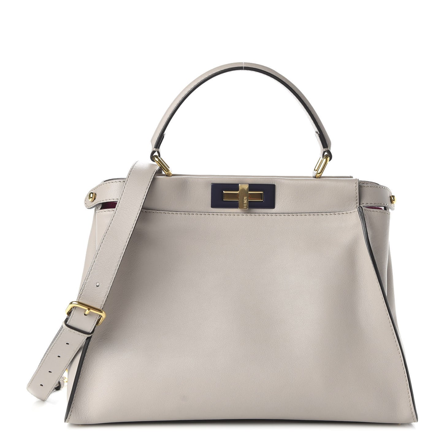 Vitello Seta Shiny Nappa Medium Peekaboo Iconic Satchel Grigio Polvere Magenta