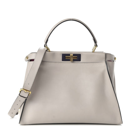 Fendi Vitello Seta Shiny Nappa Medium Peekaboo Iconic Satchel Grigio Polvere Magenta 1 of 9