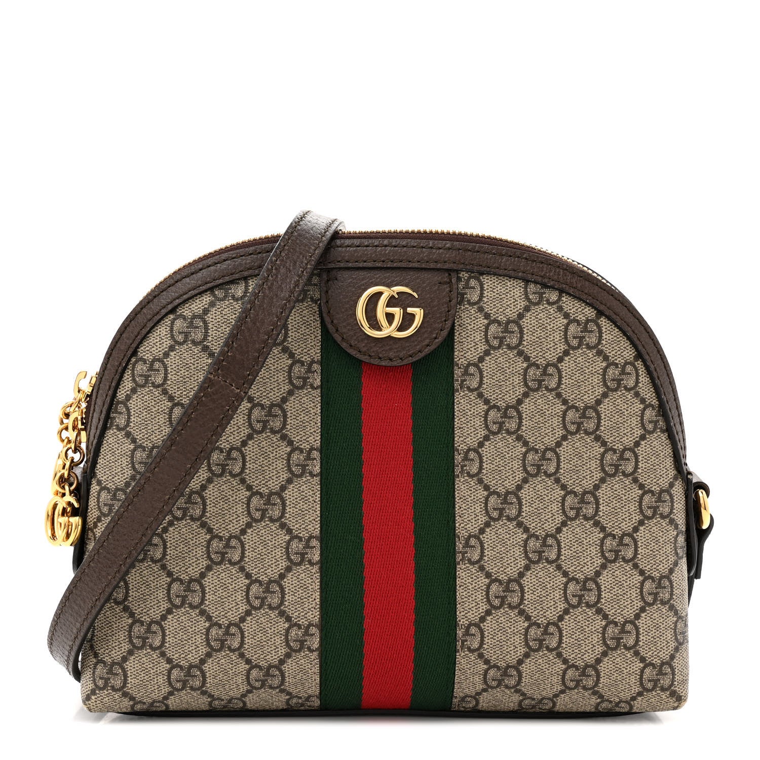 Gucci GG Supreme Monogram Textured Dollar Calfskin Web Small Ophidia Dome Shoulder Bag Beige Ebony New Acero 1 of 14