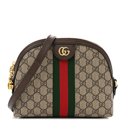 Gucci GG Supreme Monogram Textured Dollar Calfskin Web Small Ophidia Dome Shoulder Bag Beige Ebony New Acero 1 of 14