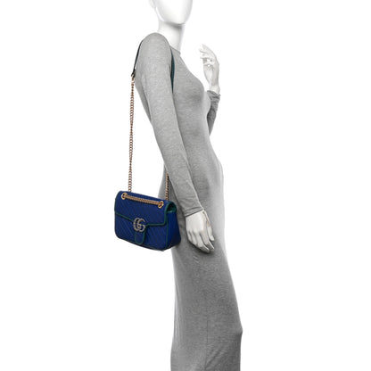Gucci Azalea Calfskin Enamel Matelasse Diagonal Small Torchon GG Marmont Shoulder Bag Imperial Blue Pavone 2 of 10