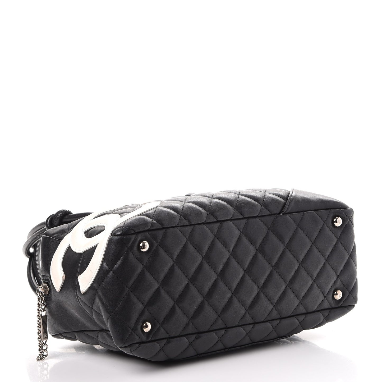 Calfskin Quilted Large Cambon Bowler Black White