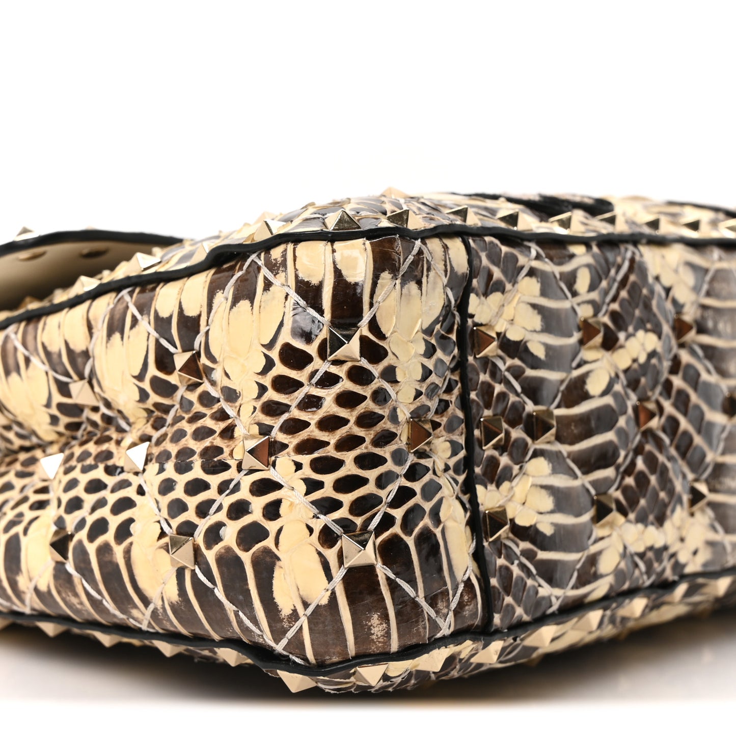 Snakeskin Lambskin Butterfly Medium Rockstud Spike Shoulder Bag Beige Multicolor