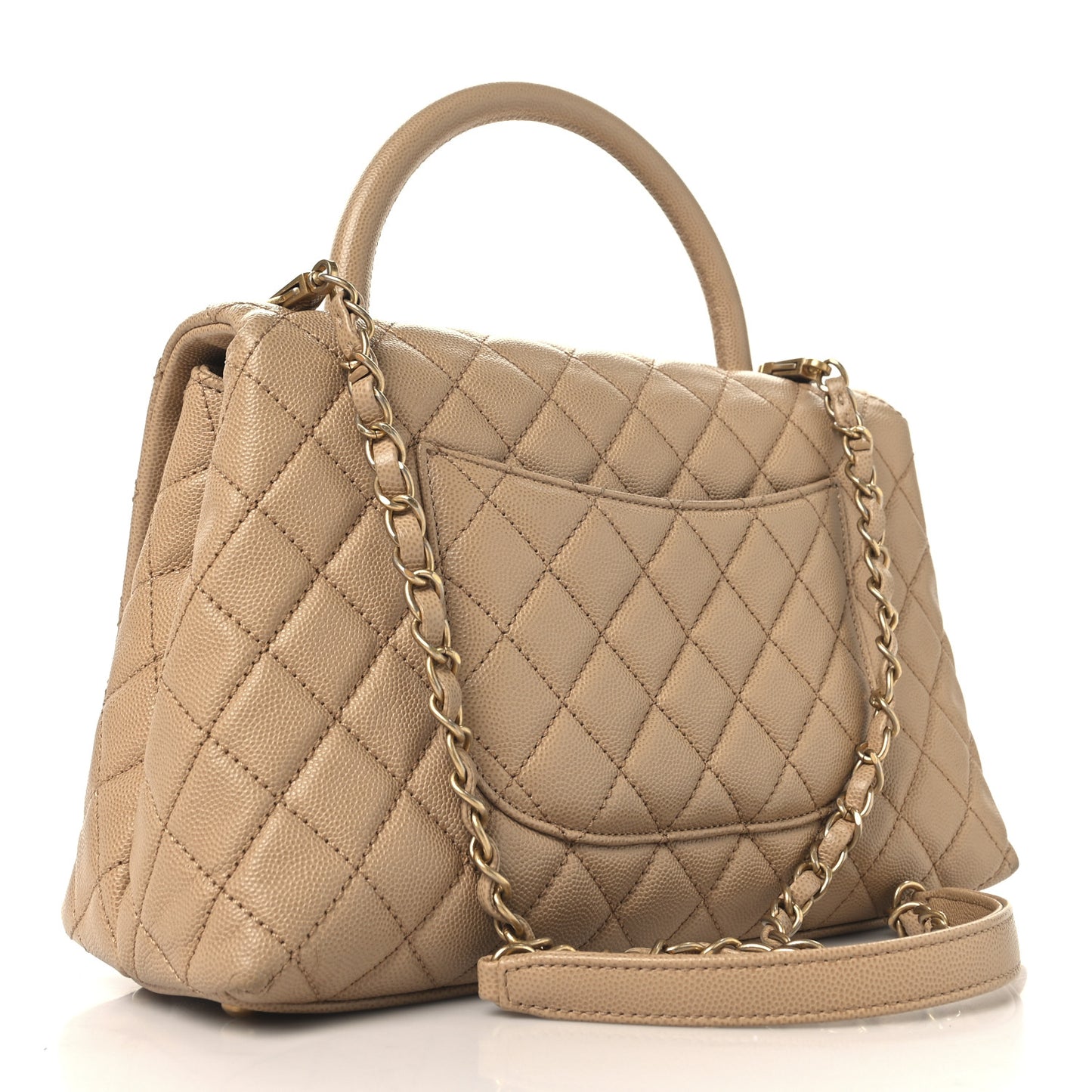 Caviar Quilted Small Coco Handle Flap Beige
