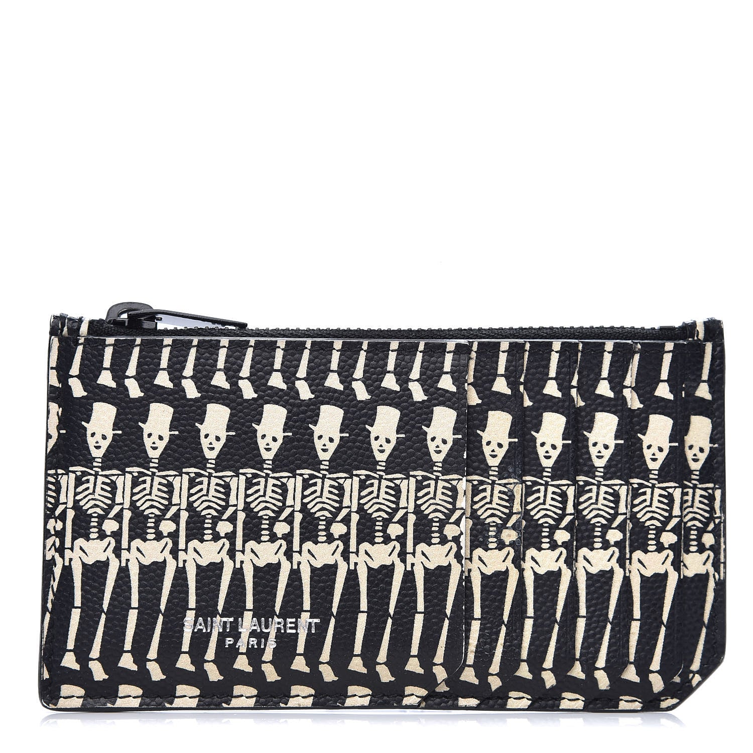 Saint Laurent Grain de Poudre Skeleton Print 5 Fragments Zip Pouch Card Holder Black 1 of 7