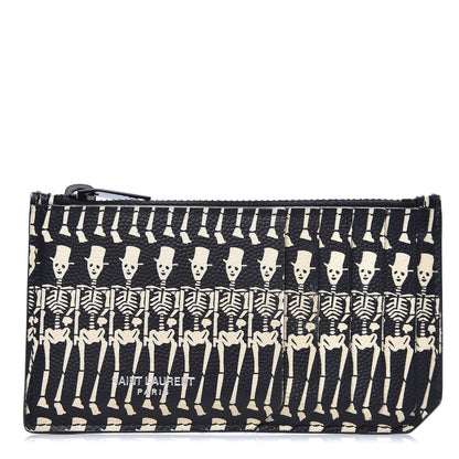 Saint Laurent Grain de Poudre Skeleton Print 5 Fragments Zip Pouch Card Holder Black 1 of 7