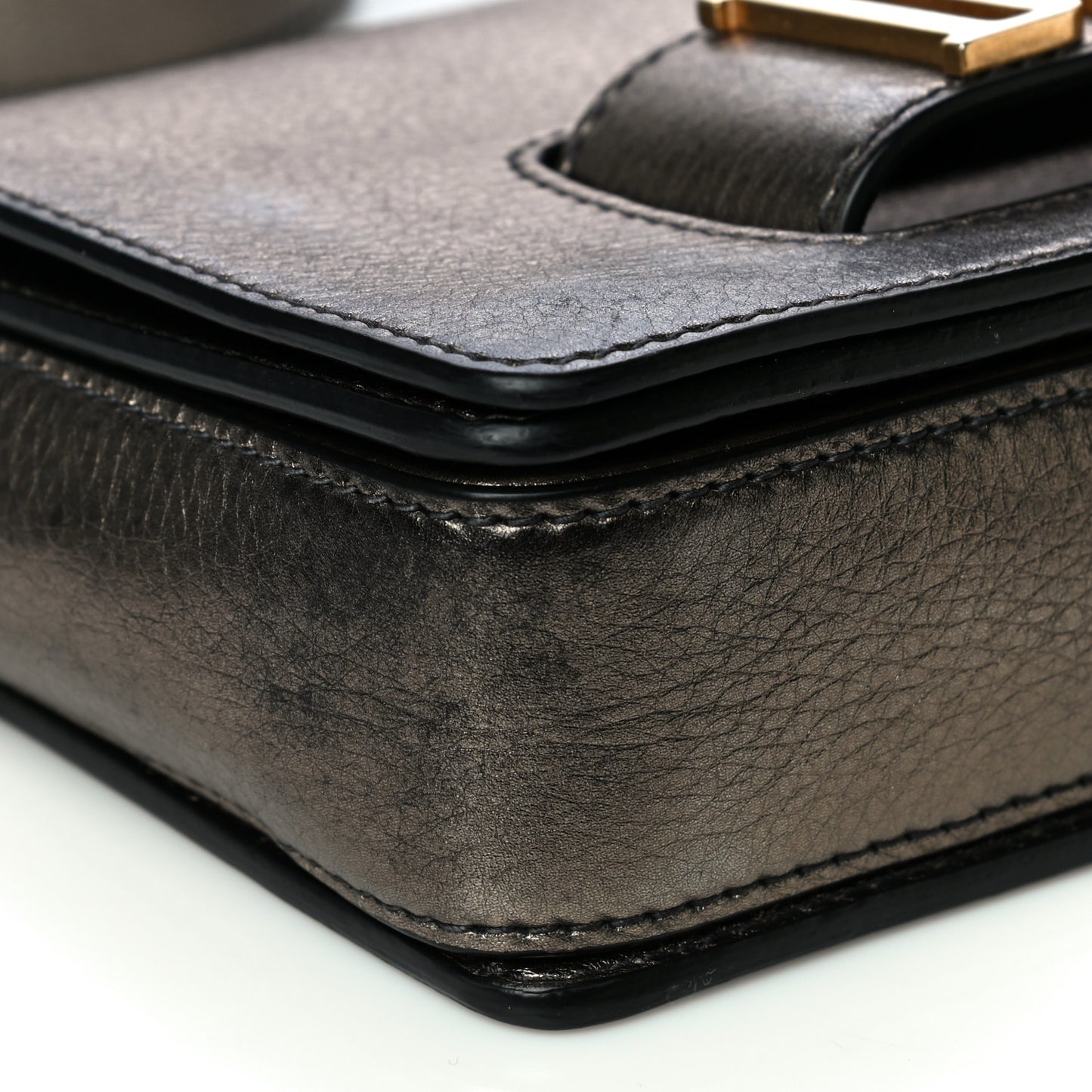 Metallic Grained Calfskin Dio(r)evolution Flap Bag Black Gold