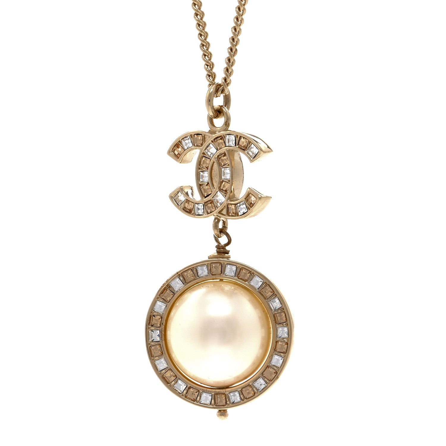 Chanel Pearl Crystal CC Pendant Necklace Gold 4 of 6
