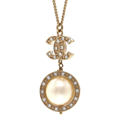 Chanel Pearl Crystal CC Pendant Necklace Gold 4 of 6