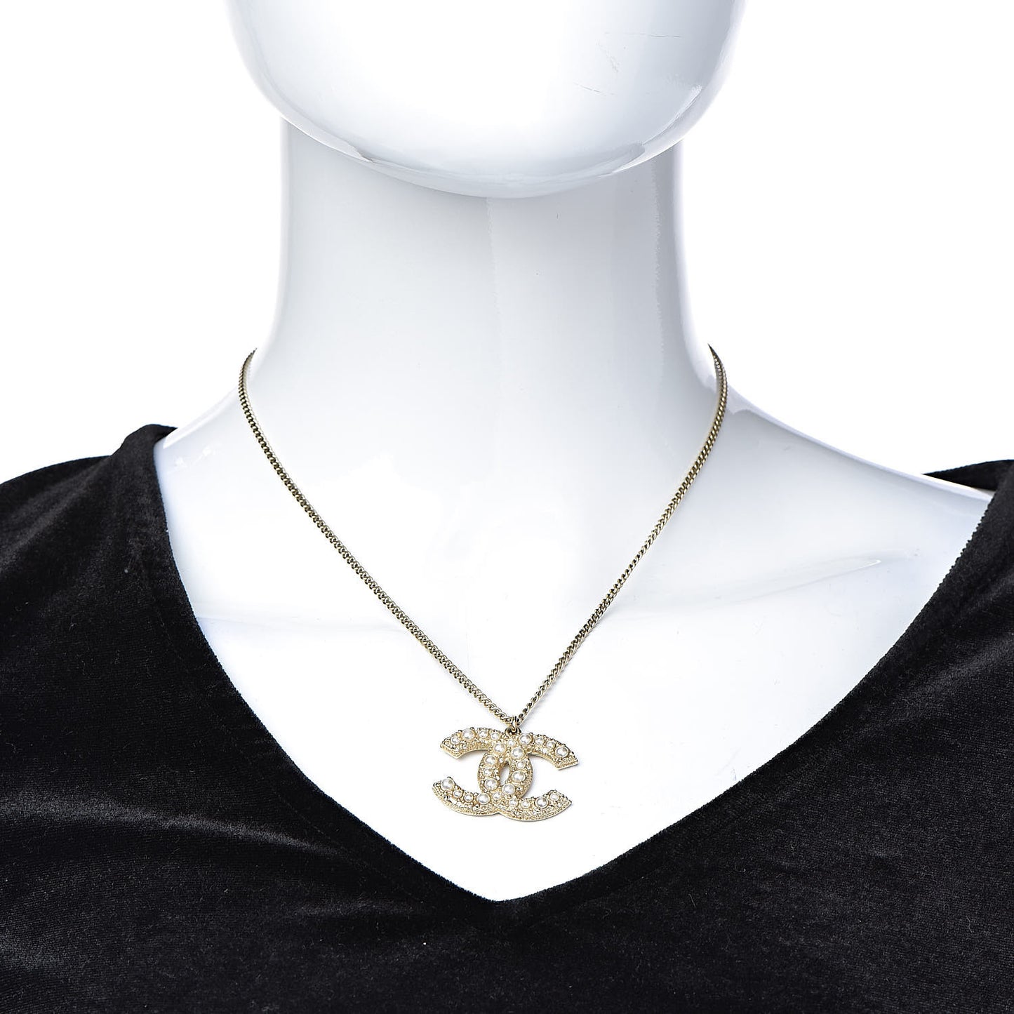 Pearl Crystal CC 100th Anniversary Pendant Necklace Light Gold