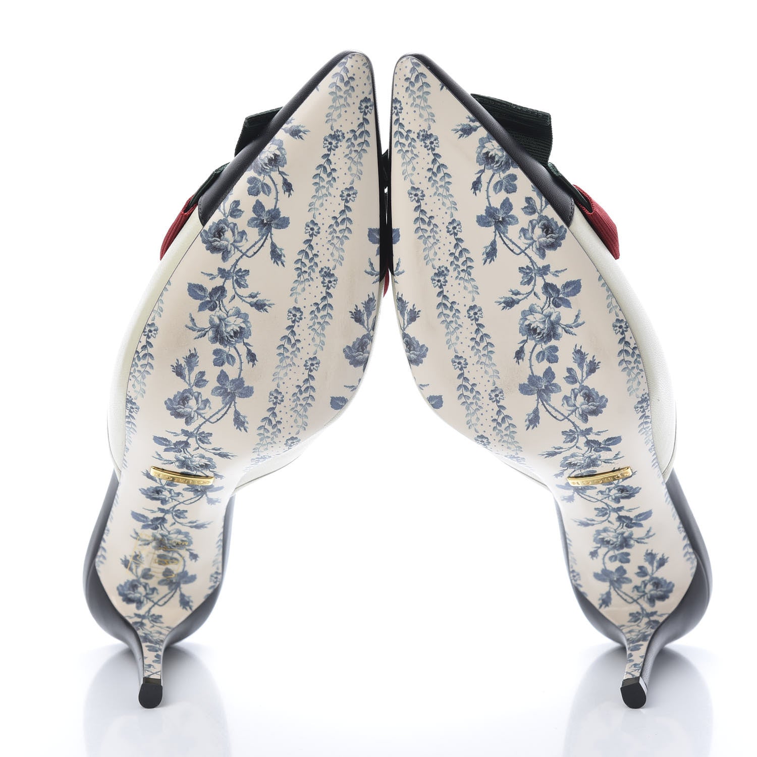 Gucci Malaga Kid Web Bow Mid Heel Mules 36.5 Black Vintage White 5 of 8