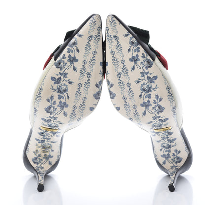 Gucci Malaga Kid Web Bow Mid Heel Mules 36.5 Black Vintage White 5 of 8