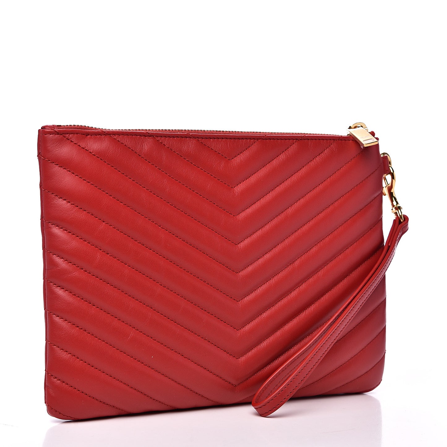 Calfskin Matelasse Chevron Monogram A5 Wristlet Red