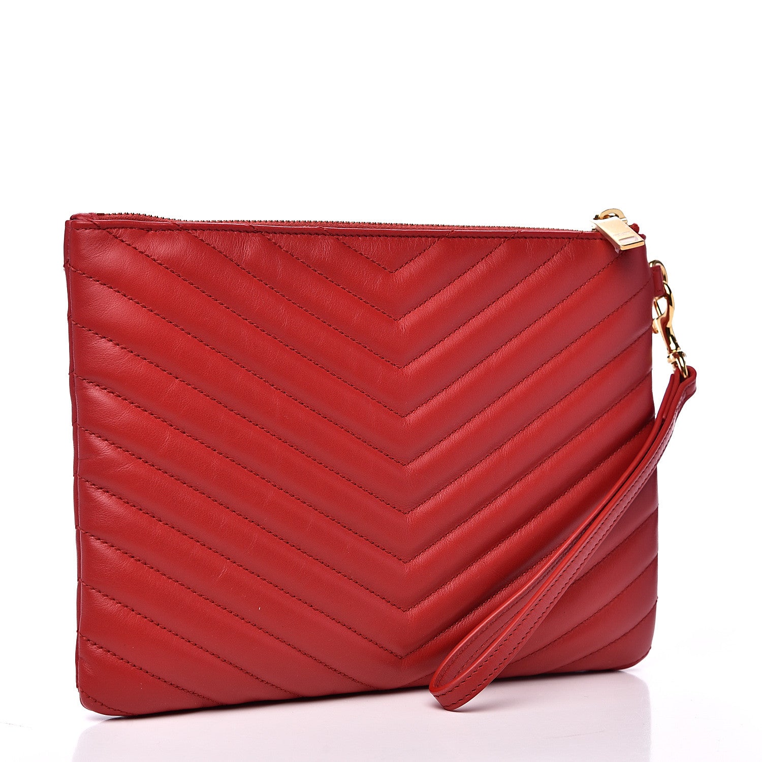 Saint Laurent Calfskin Matelasse Chevron Monogram A5 Wristlet Red 2 of 9