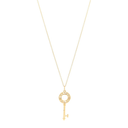Tiffany 18K Yellow Gold Diamond Atlas Pierced Key Pendant Necklace 1 of 5