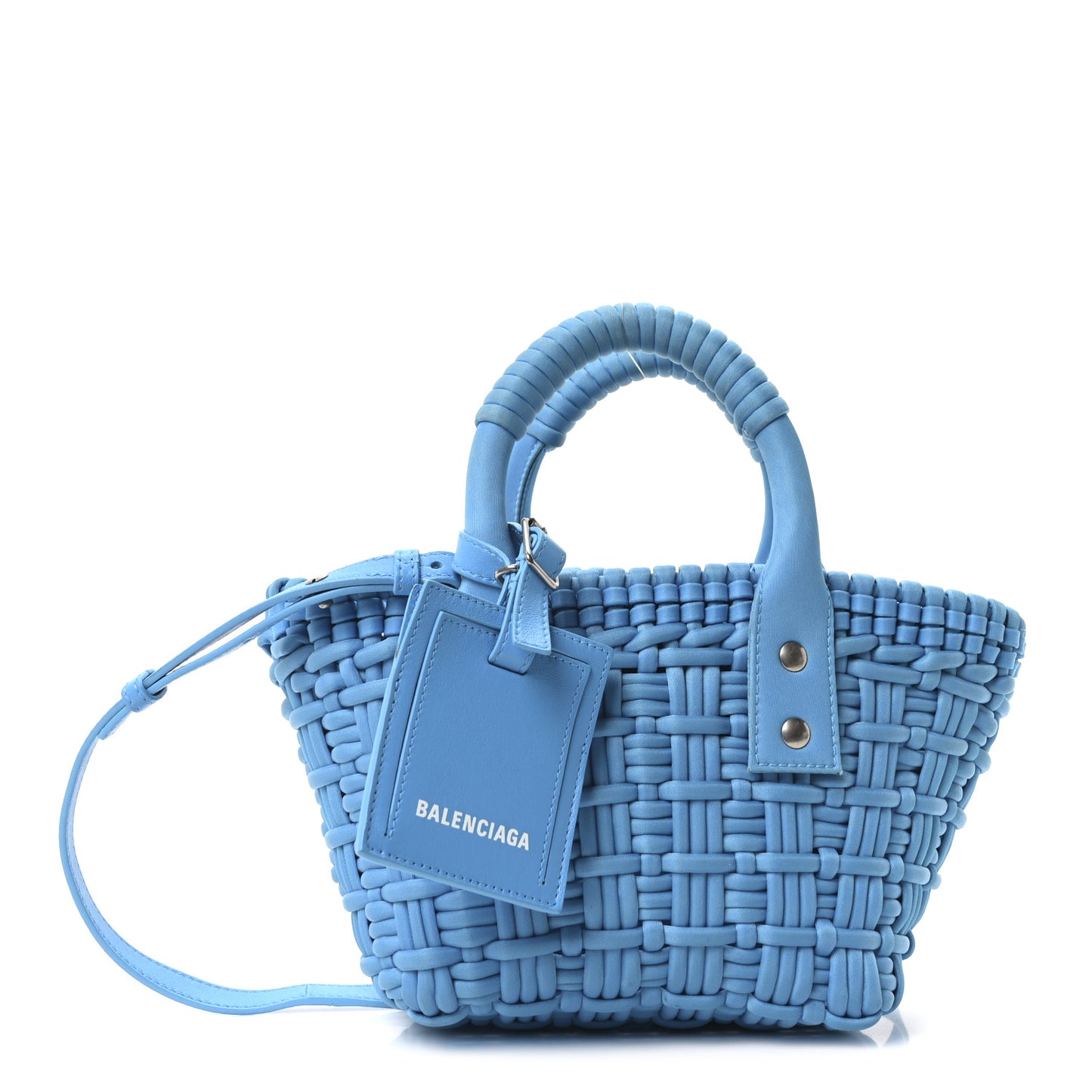 Recycled Nylon Faux Calfskin XXS Bistro Basket Cyan White