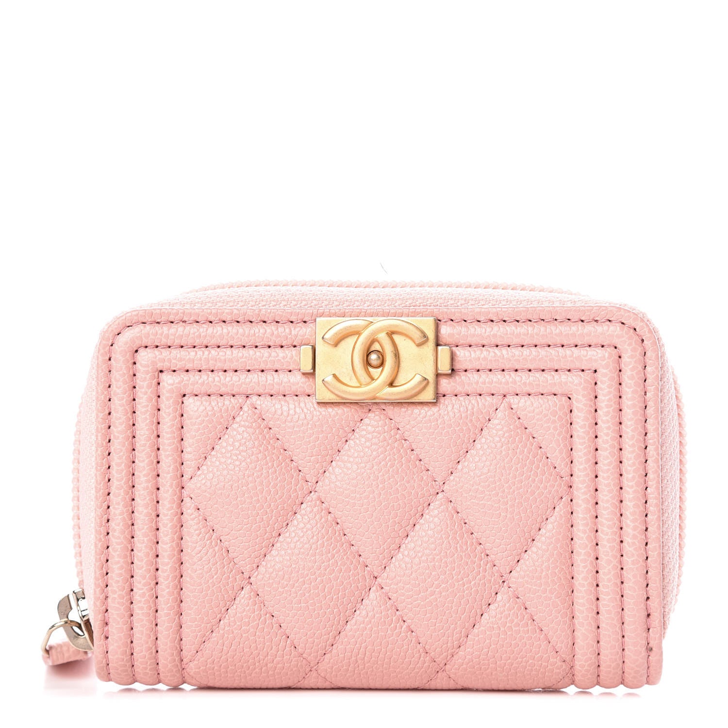 Chanel Caviar Quilted Boy Zip Around Coin Purse Wallet Light Pink 1 of 8