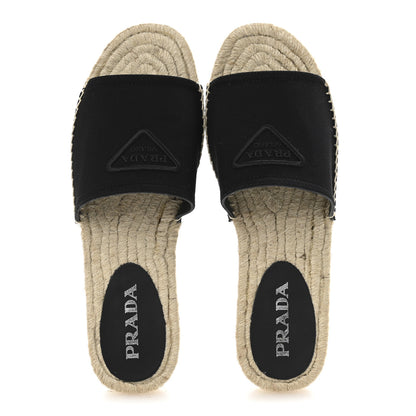 Prada Canvas Gabardine Triangle Logo Espadrilles Sandals 40 Black 2 of 10