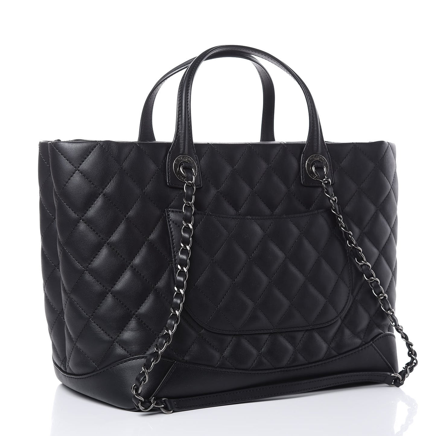 Calfskin Quilted Small Easy Shopping Tote Black