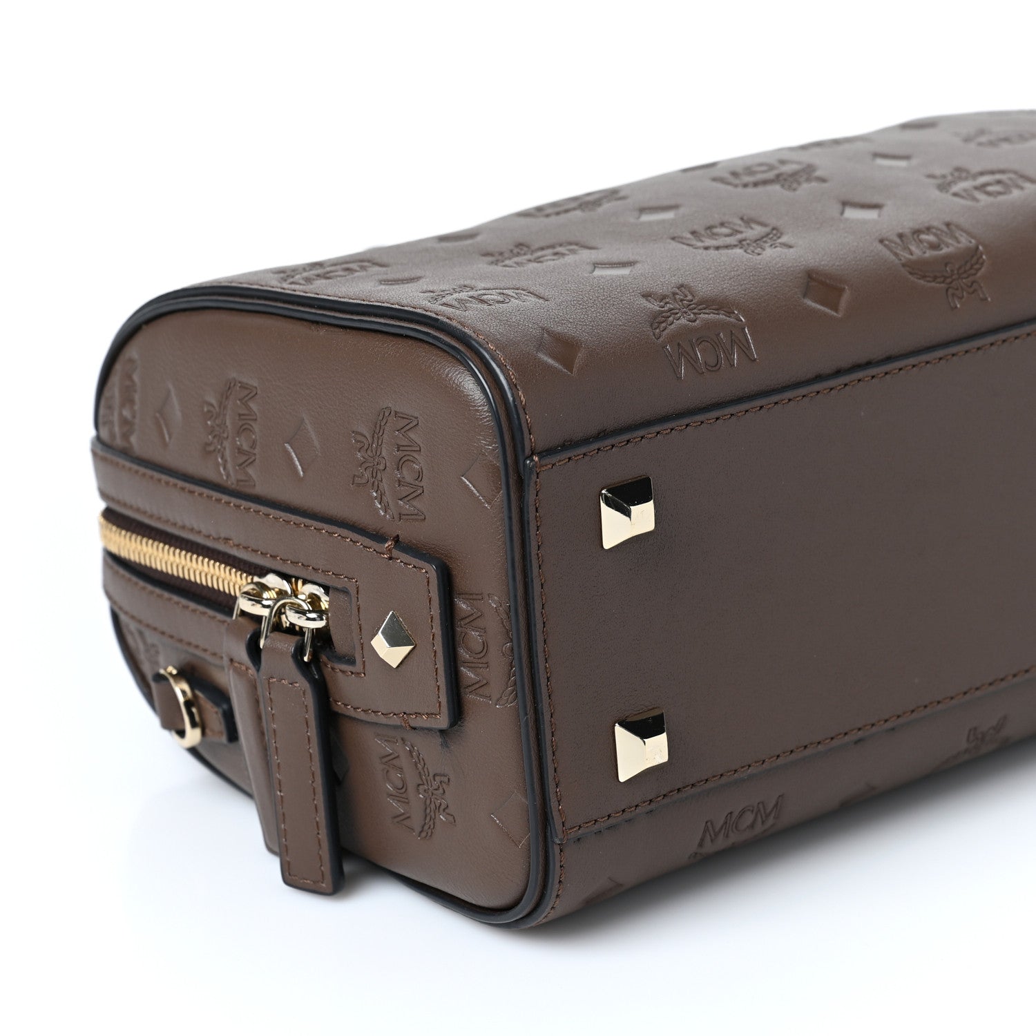 MCM Calfskin Ottomar Monogram Essential Boston Bag Chestnut 6 of 8