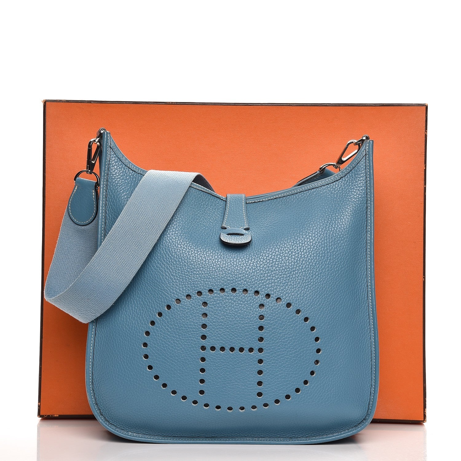 Hermes Taurillon Clemence Evelyne II GM Blue Jean 8 of 8