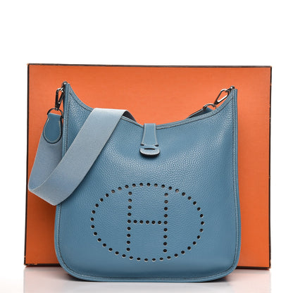 Hermes Taurillon Clemence Evelyne II GM Blue Jean 8 of 8