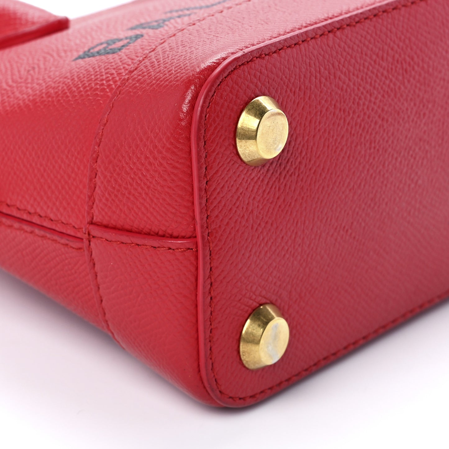 Signature Grained Calfskin Logo XXS Ville Top Handle Bag Rouge Coquelicot Black