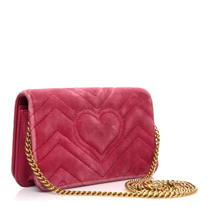 Gucci Velvet Matelasse Crystal Sequin Heart Embroidered GG Marmont Mini Bag Light Raspberry Rose 3 of 11