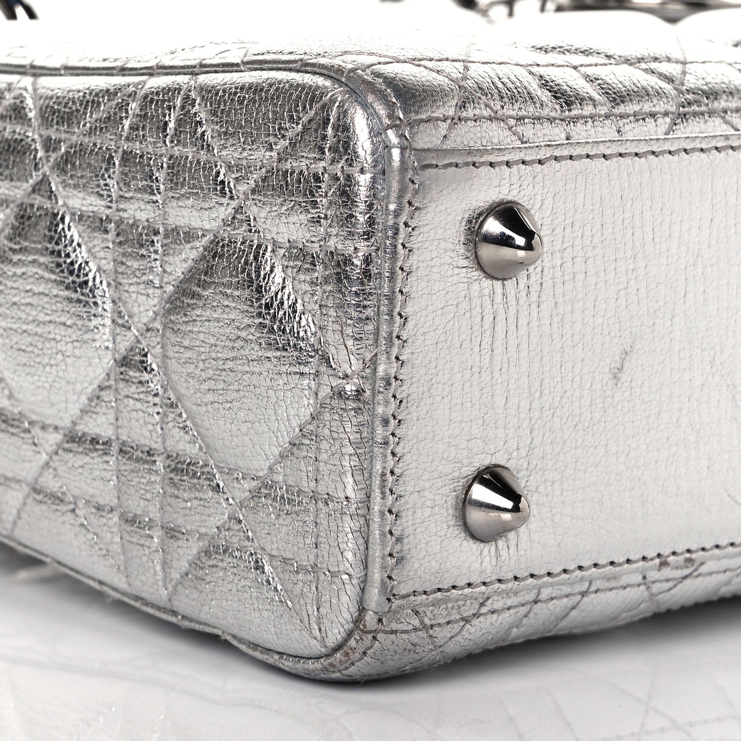 Metallic Grained Calfskin Cannage Small Lucky Badges My Lady Dior Silver