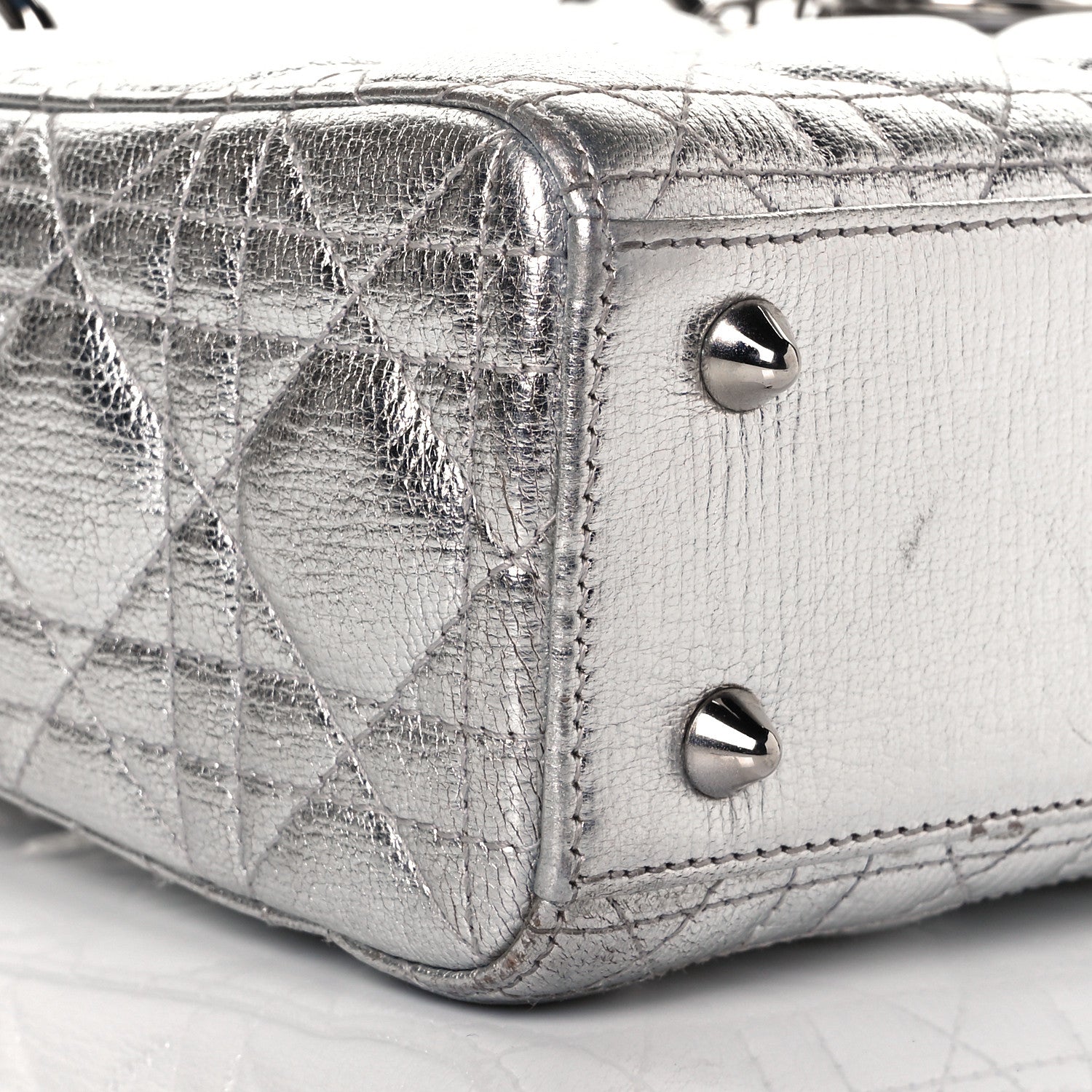 Christian Dior Metallic Grained Calfskin Cannage Small Lucky Badges My Lady Dior Silver 7 of 8