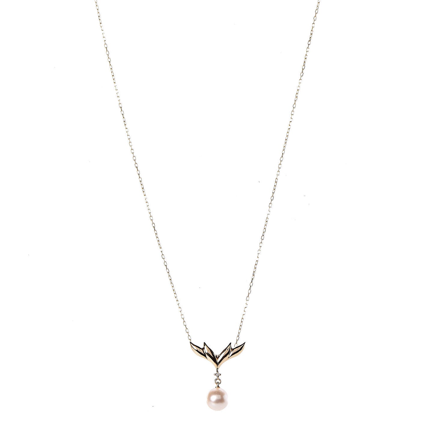 18K Yellow Gold Diamond Akoya Pearl 7.5mm Pendant Necklace