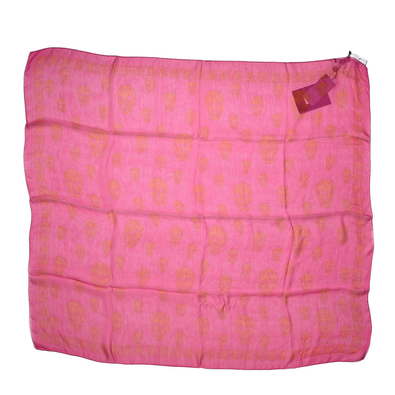 Alexander McQueen Silk Chiffon Skull Scarf Fuxia Red 3 of 7