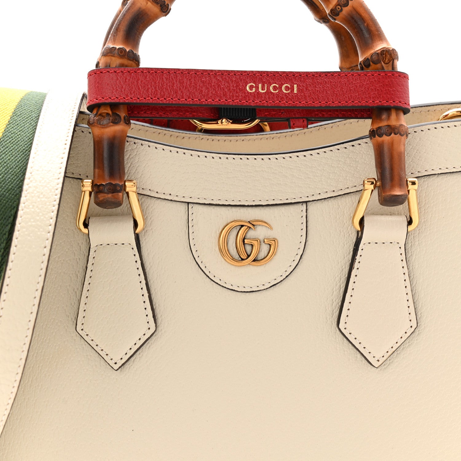 Gucci Textured Dollar Calfskin Web Small Diana Tote Bag Mystic White 8 of 10