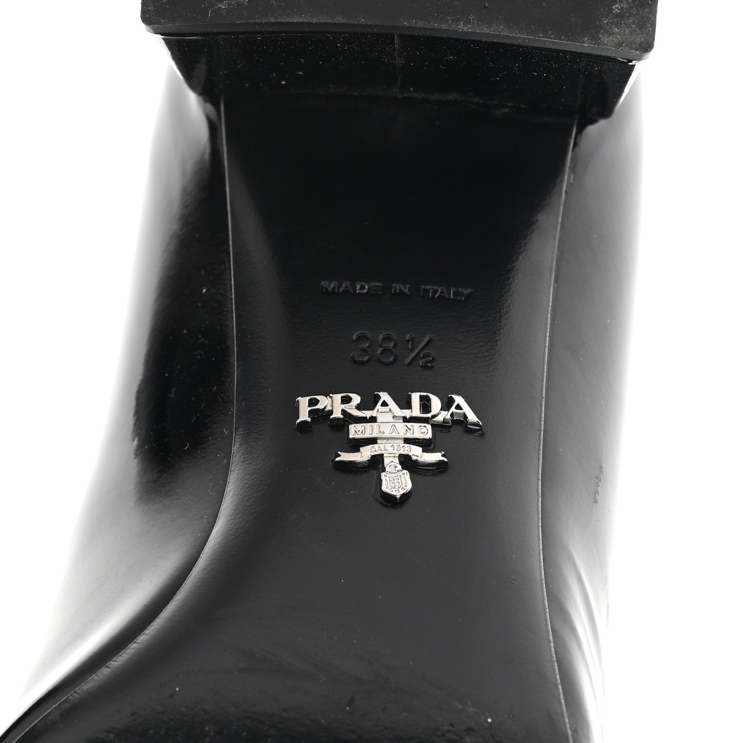 Prada Vernice Metal Triangle Logo 45mm Loafer Pumps 38.5 Black 7 of 10