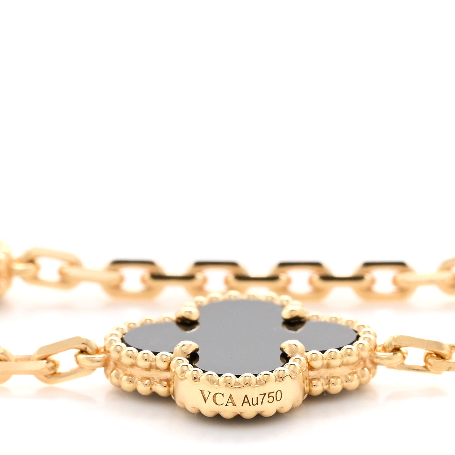 18K Yellow Gold Black Onyx 10 Motifs Vintage Alhambra Necklace