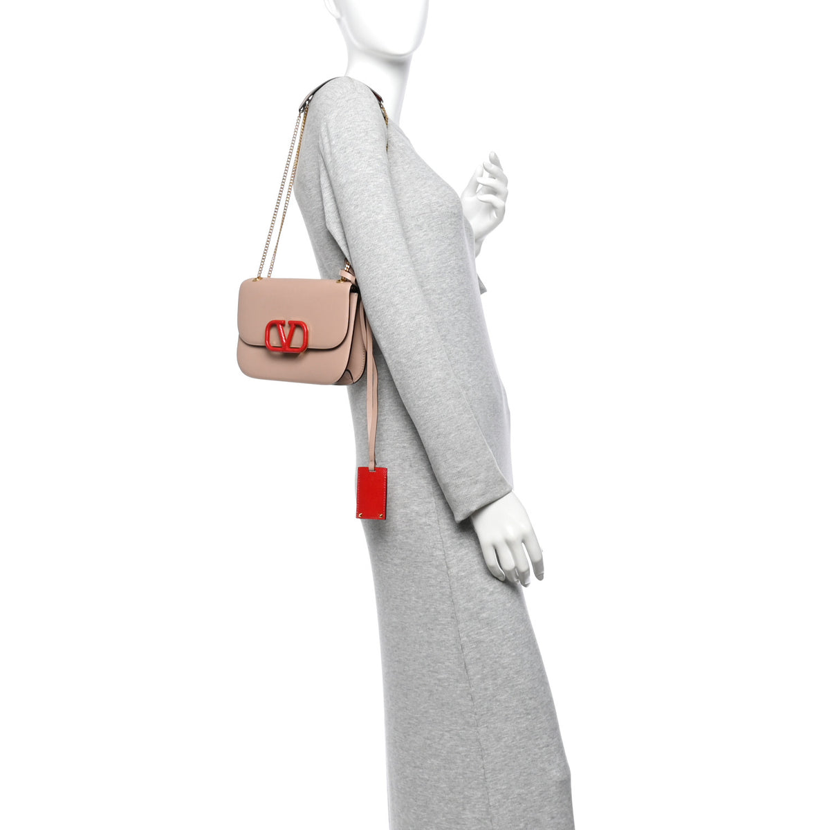 Grainy Calfskin Small VLock Shoulder Bag  Poudre Rouge Pur