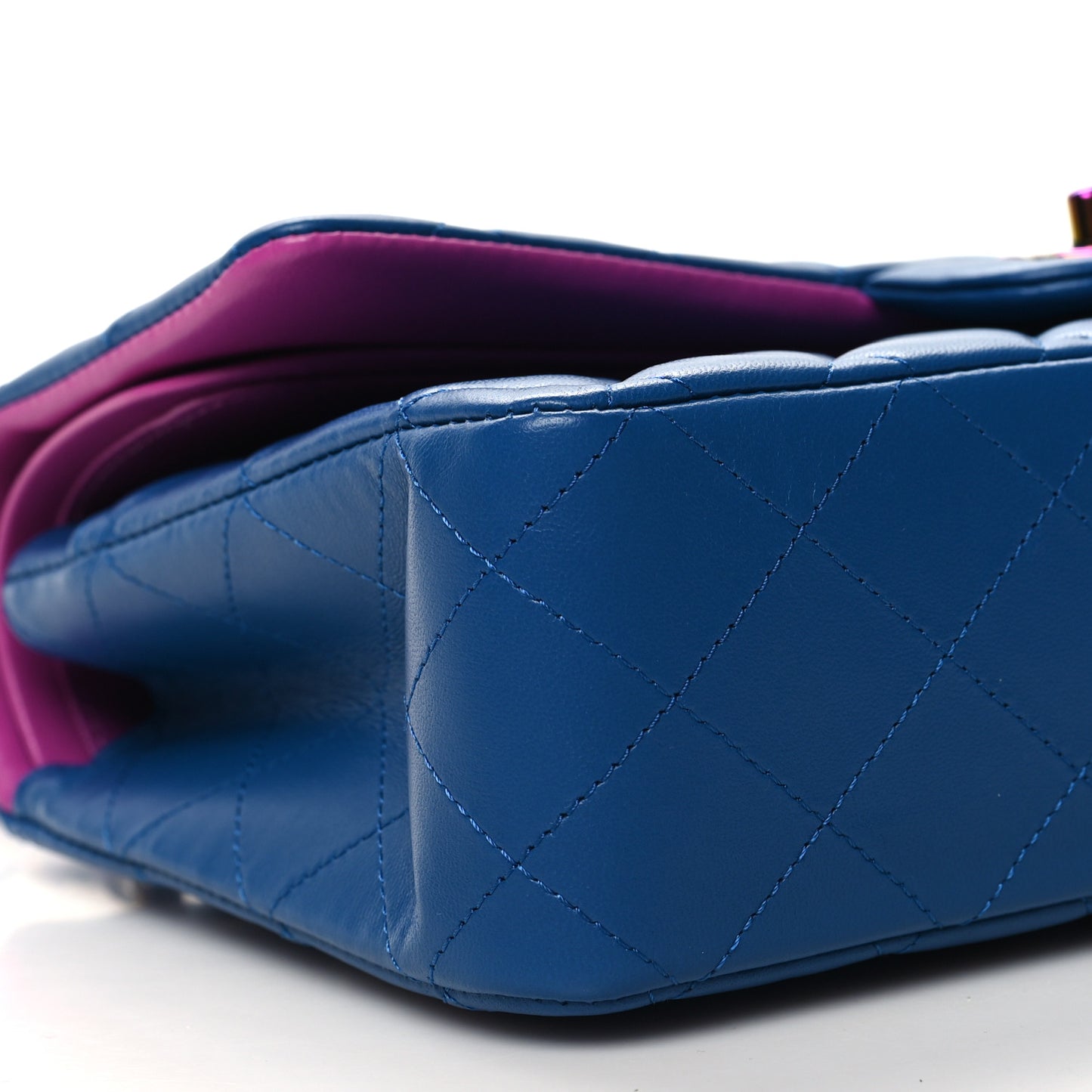 Lambskin Quilted Medium Double Flap Blue Pink