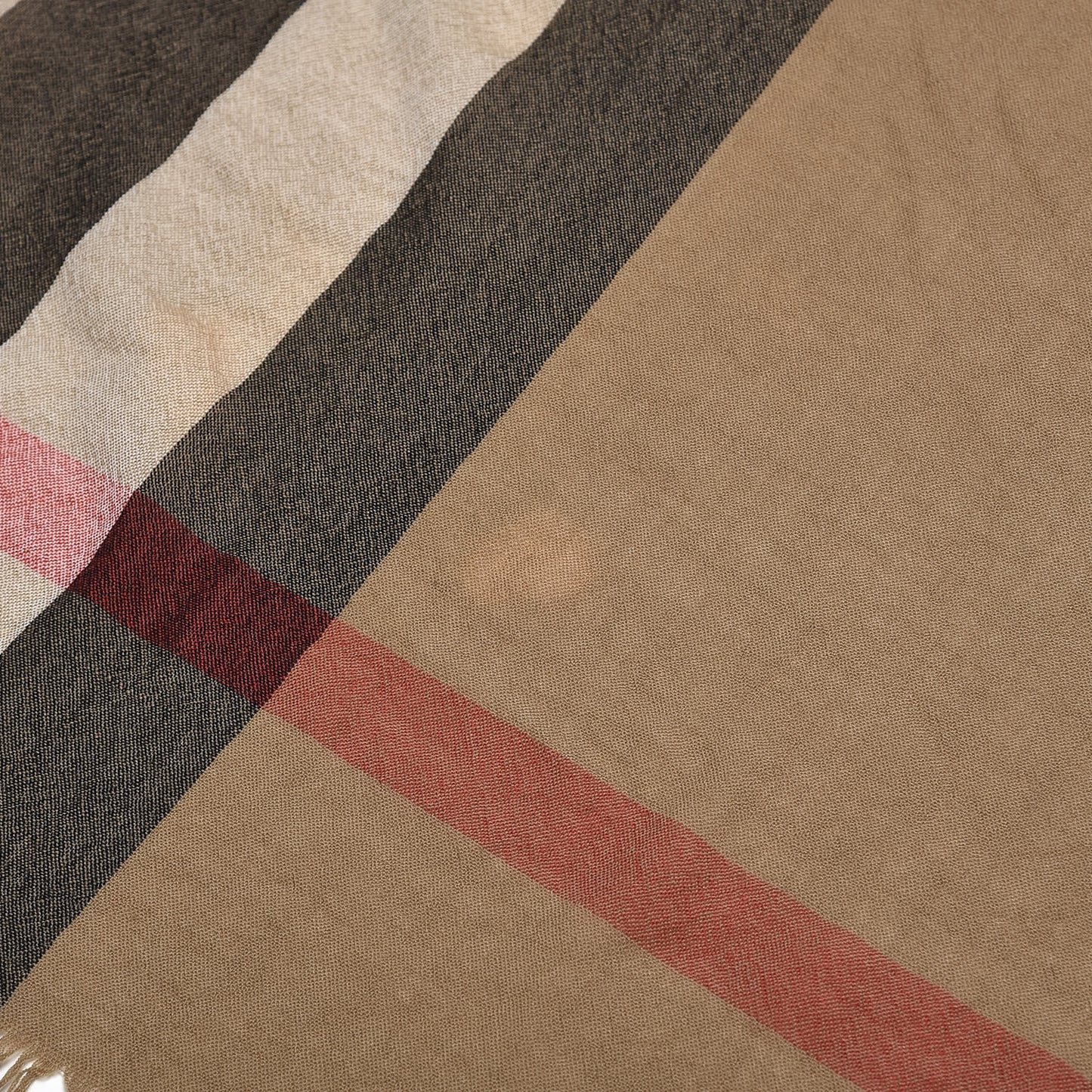 Merino Wool House Check Fringe Lightweight Scarf