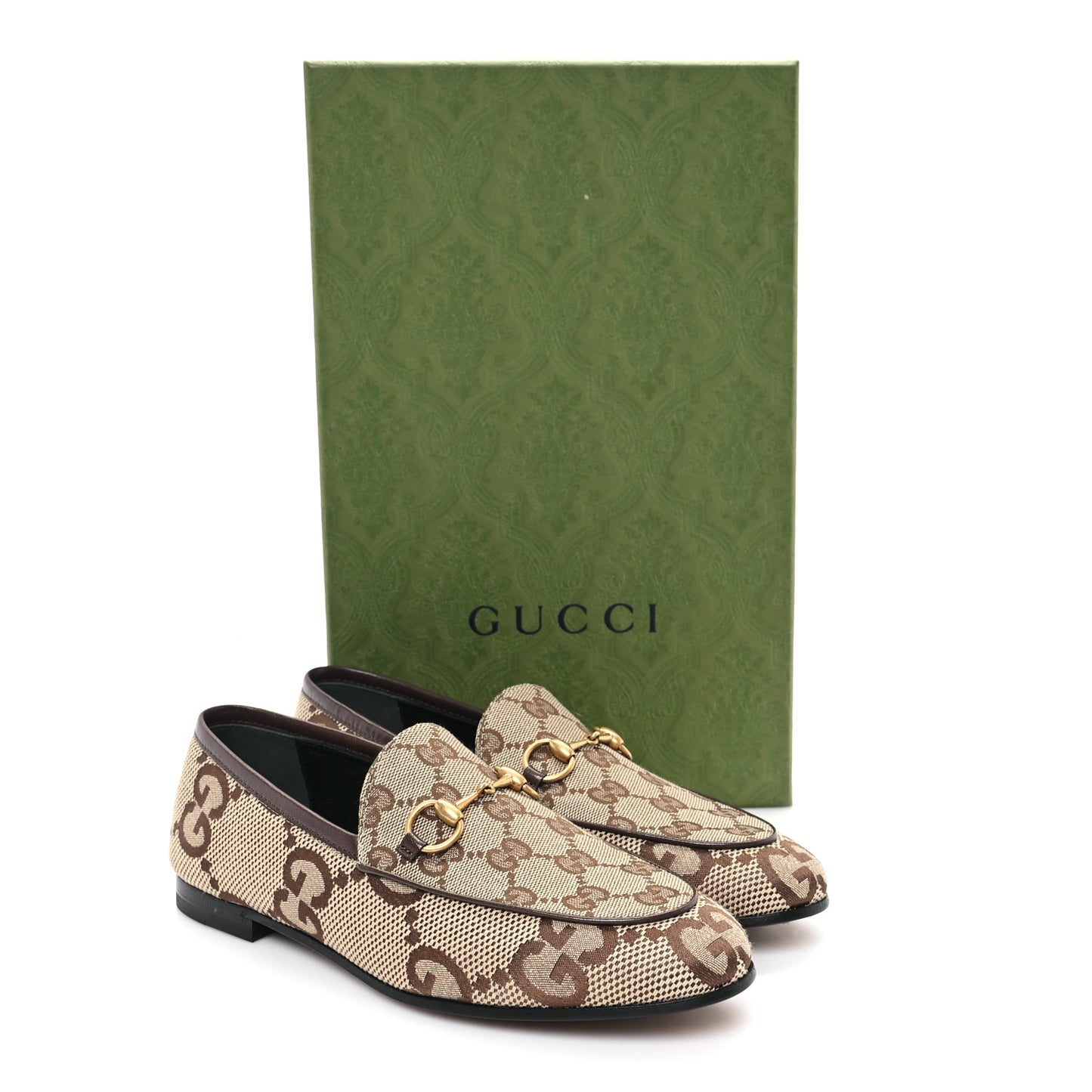 Monogram Jumbo GG Malaga Kid Horsebit Womens Jordaan Loafers 36 Beige Ebony New Acero
