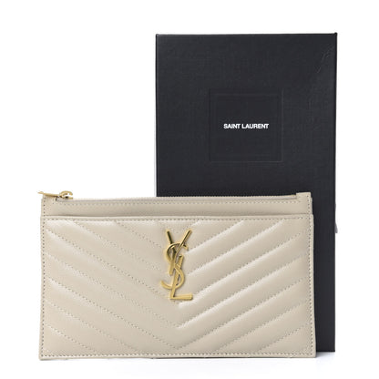 Saint Laurent Grain De Poudre Chevron Monogram Bill Pouch Sea Salt 8 of 8