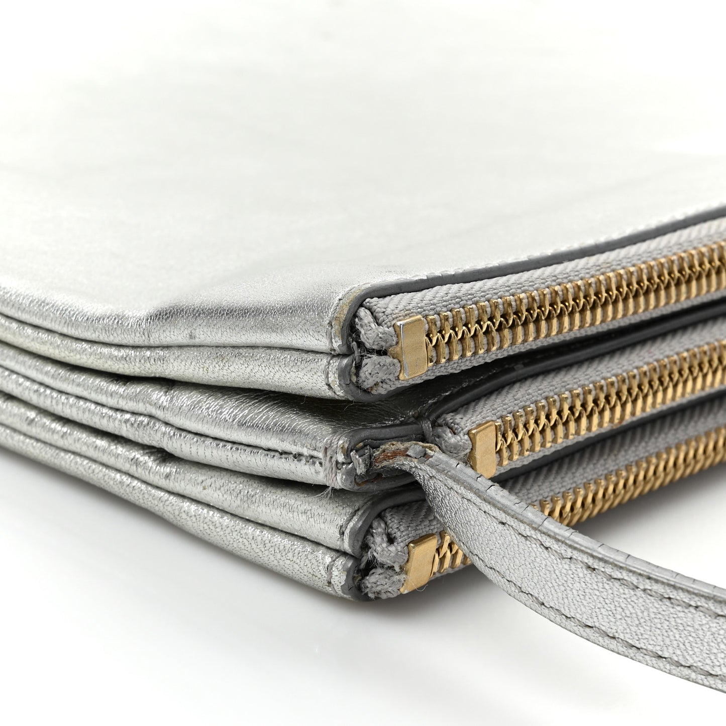 Metallic Lambskin Large Trio Crossbody Bag Silver