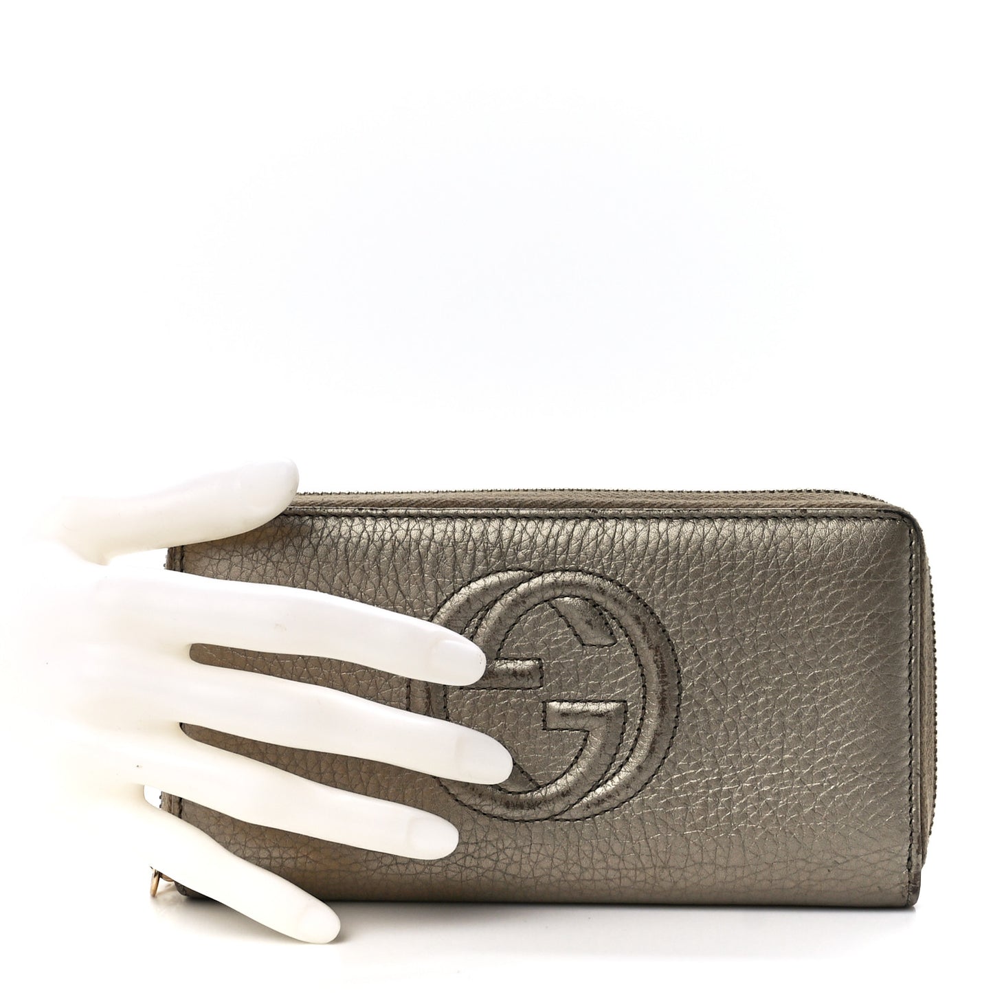 Metallic Pebbled Calfskin Soho Zip Around Wallet Golden Beige