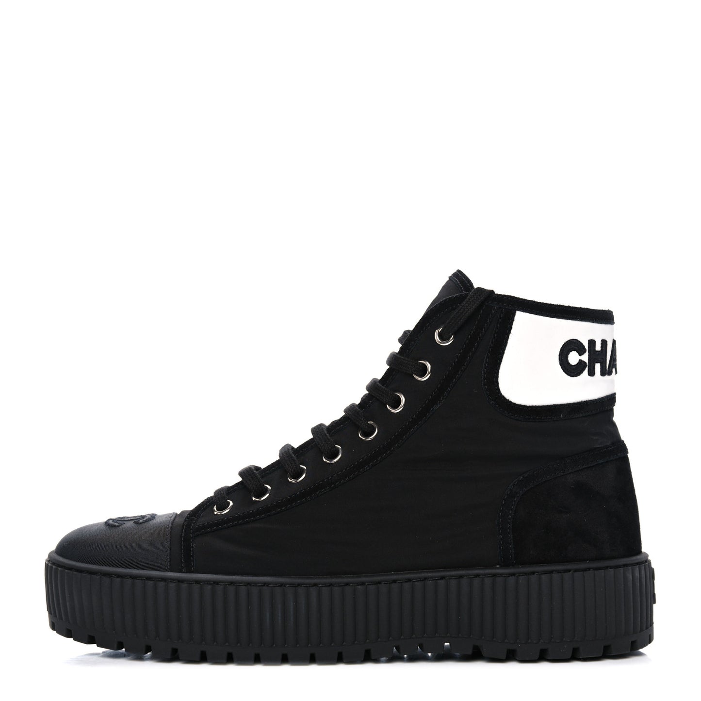 Fabric Suede Kidskin Grosgrain Lace Up Cap Toe Sneakers 38.5 Black White