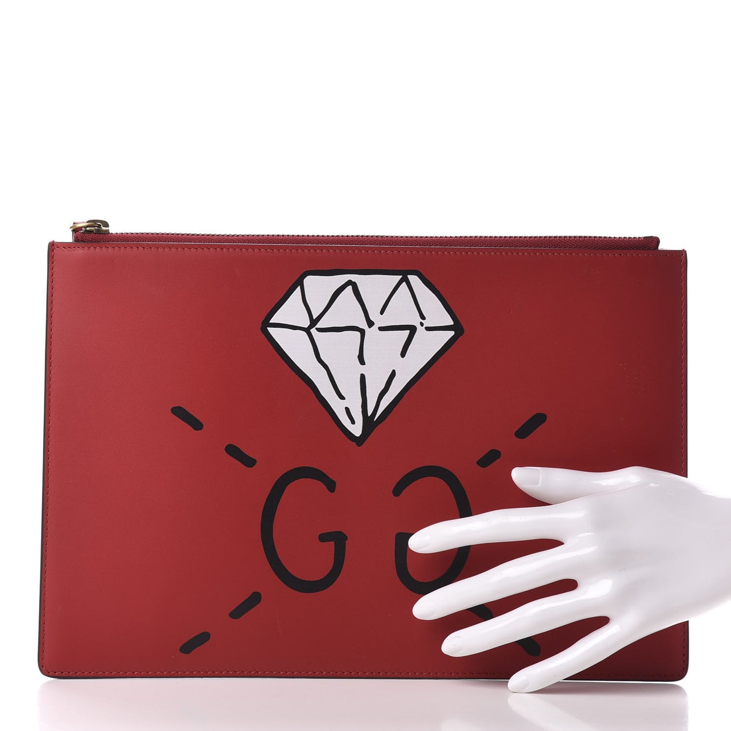 Calfskin GucciGhost Print Pouch Hibiscus Red